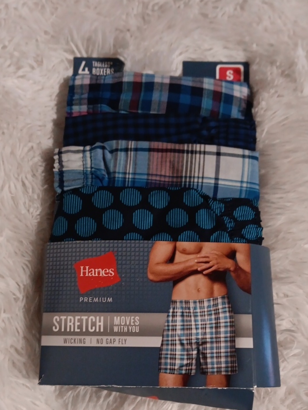 Hanes Men’s Blue Plaid & Patterned Stretch Boxers 4-Pack